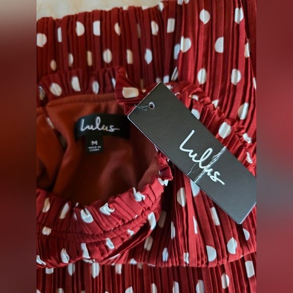 Lulus Pleat to Meet You Wine Red Polka Dot Long Sleeve Shift Mini Dress M - Picture 10 of 11